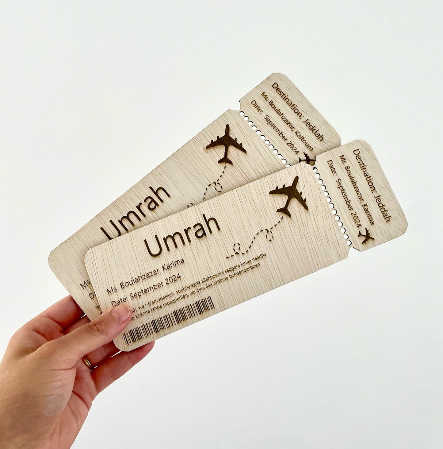 Boarding-pass op hout Umrah